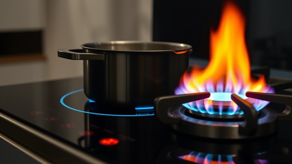 gas flame heats cookware