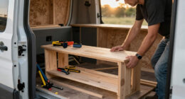 Storage bench build in a van