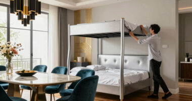 A Murphy Bed Turned A Dining Room Into An Art Deco Multi-Functional Space